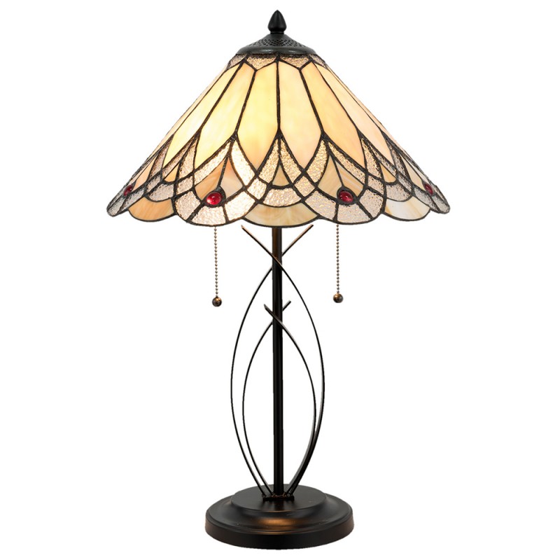clayre & eef 5LL-5186 Tiffany Tafellamp Ø 40x60 cm Beige Glas Driehoek Tiffany Bureaulamp