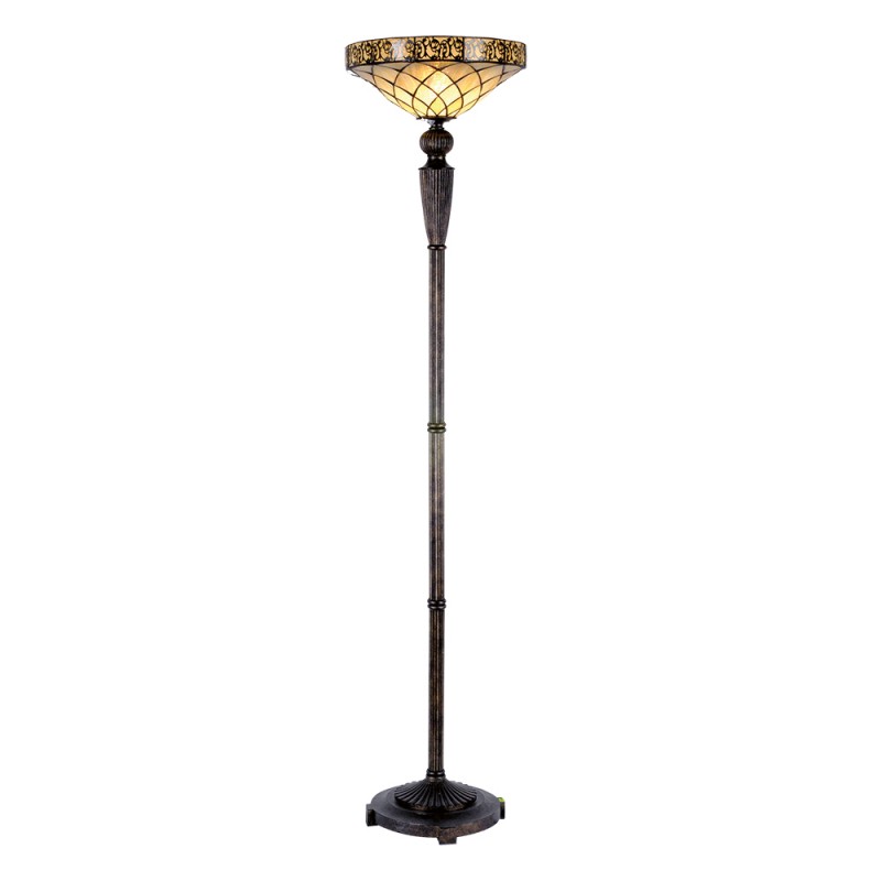 Clayre & Eef 5LL-5280 Tiffany Vloerlamp Ø 41x179 Cm Bruin Beige Glas Driehoek Staande Lamp