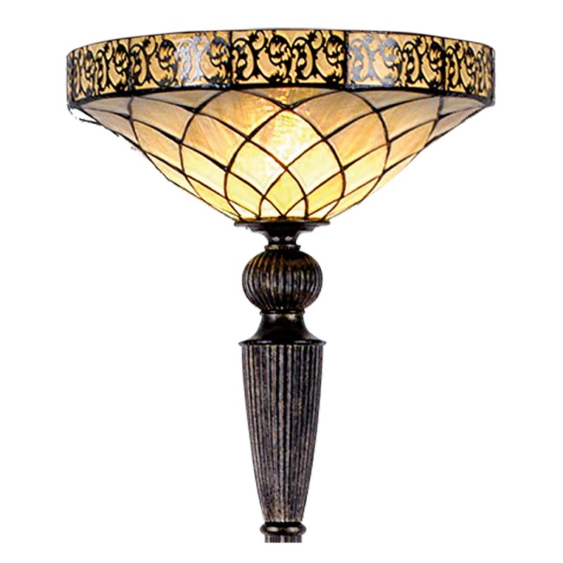 Clayre & Eef 5LL-5280 Tiffany Vloerlamp Ø 41x179 Cm Bruin Beige Glas Driehoek Staande Lamp