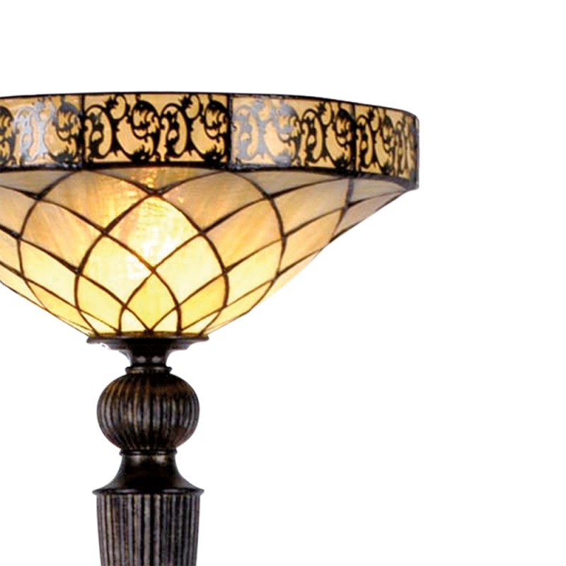 Clayre & Eef 5LL-5280 Tiffany Vloerlamp Ø 41x179 Cm Bruin Beige Glas Driehoek Staande Lamp