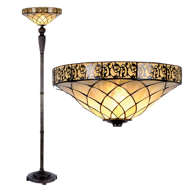 clayre & eef 5LL-5280 Tiffany Vloerlamp Ø 41x179 cm Bruin Beige Glas Driehoek Staande Lamp