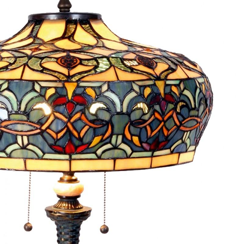 Clayre & Eef 5LL-5290 Tiffany Tafellamp Ø 47x71 Cm Blauw Glas Rechthoek Tiffany Bureaulamp
