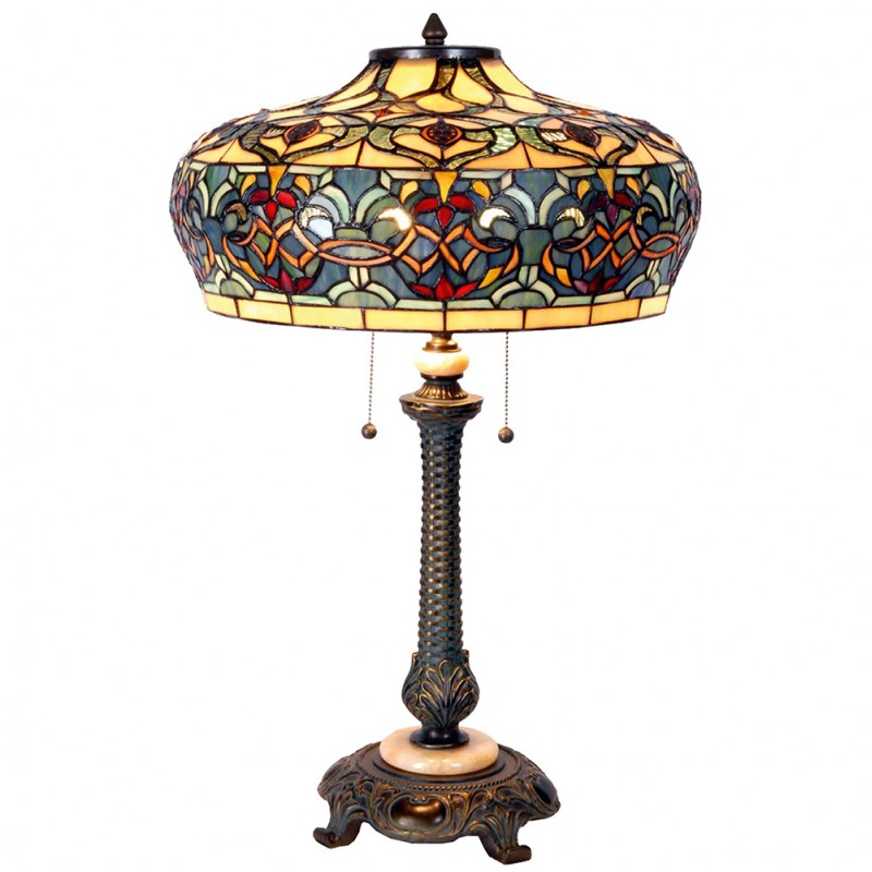clayre & eef 5LL-5290 Tiffany Tafellamp Ø 47x71 cm Blauw Glas Rechthoek Tiffany Bureaulamp