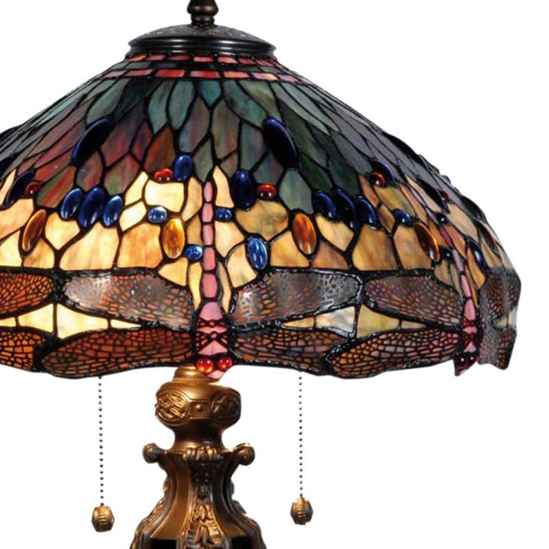 Clayre & Eef 5LL-5296 Tiffany Tafellamp Ø 42x64 Cm Blauw Bruin Glas Libelle Driehoek Tiffany Bureaulamp