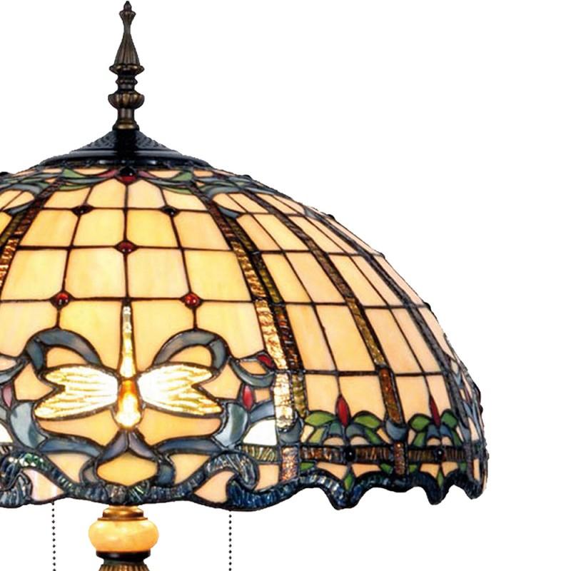 Clayre & Eef 5LL-5298 Tiffany Tafellamp Ø 50x80 Cm Beige Blauw Glas Libelle Halfrond Tiffany Bureaulamp