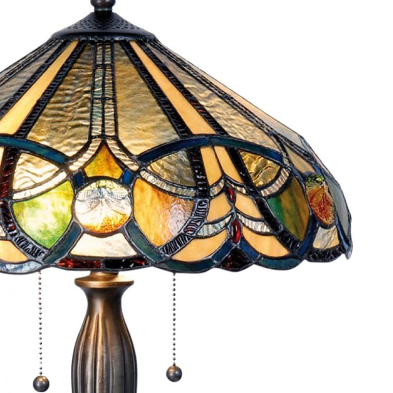 Clayre & Eef 5LL-5299 Tiffany Tafellamp Ø 41x61 Cm Beige Groen Glas Driehoek Tiffany Bureaulamp