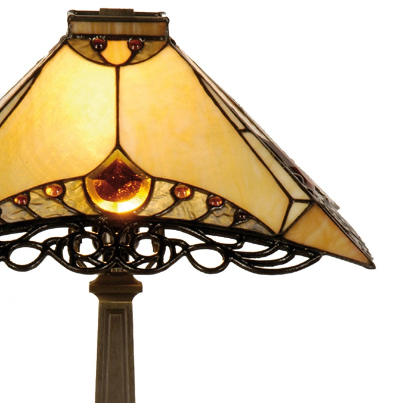 Clayre & Eef 5LL-5313 Tiffany Tafellamp 36x36x50 Cm Bruin Beige Glas Driehoek Tiffany Bureaulamp