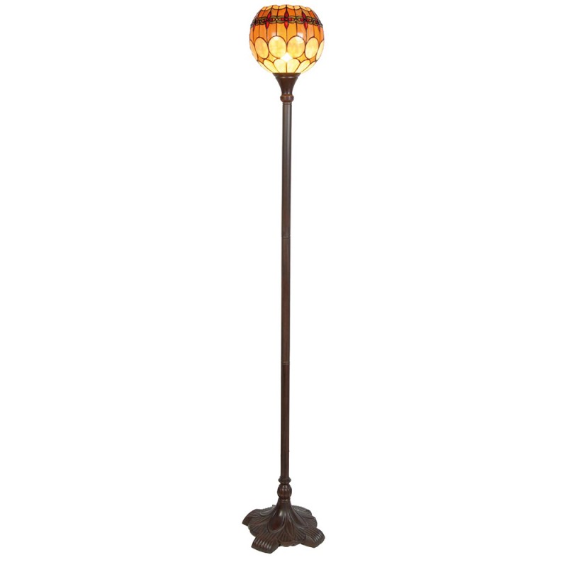 Clayre & Eef 5LL-5316 Tiffany Vloerlamp Ø 27x184 Cm Bruin Geel Glas Rond Staande Lamp