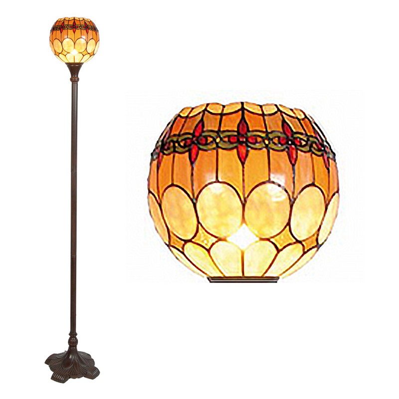 clayre & eef 5LL-5316 Tiffany Vloerlamp Ø 27x184 cm Bruin Geel Glas Rond Staande Lamp
