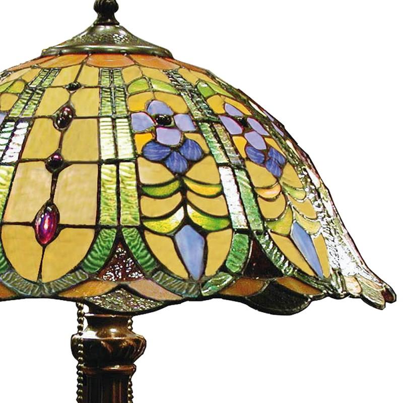 Clayre & Eef 5LL-5317 Tiffany Tafellamp Ø 40x53 Cm Groen Glas Bloemen Driehoek Tiffany Bureaulamp