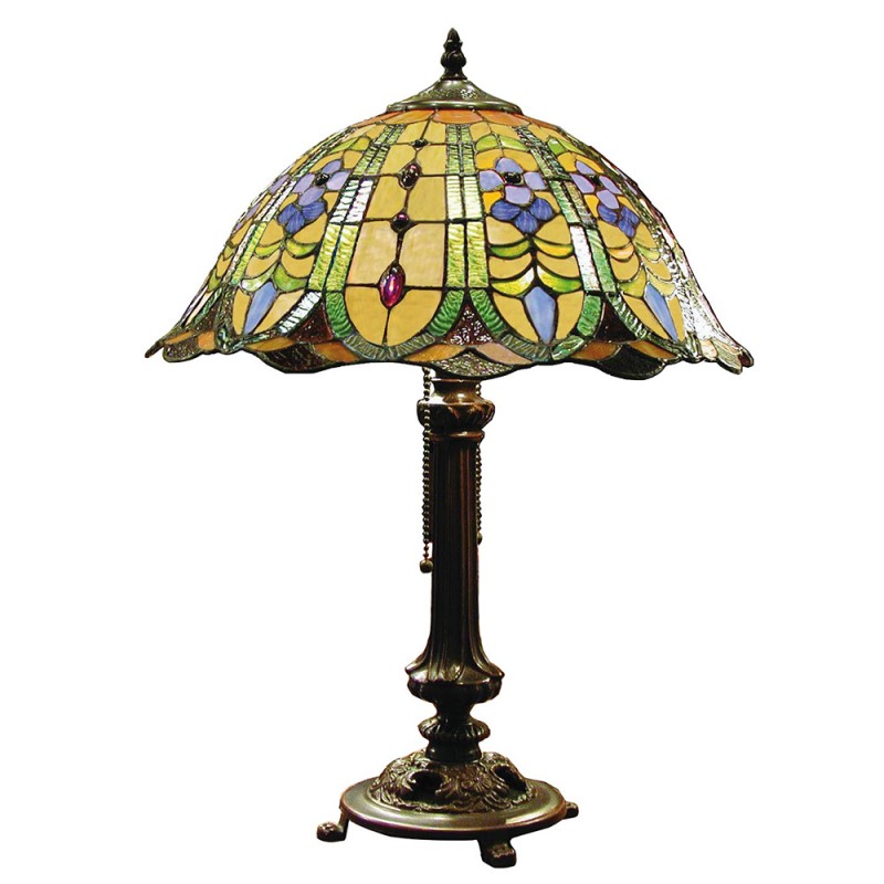 clayre & eef 5LL-5317 Tiffany Tafellamp Ø 40x53 cm Groen Glas Bloemen Driehoek Tiffany Bureaulamp