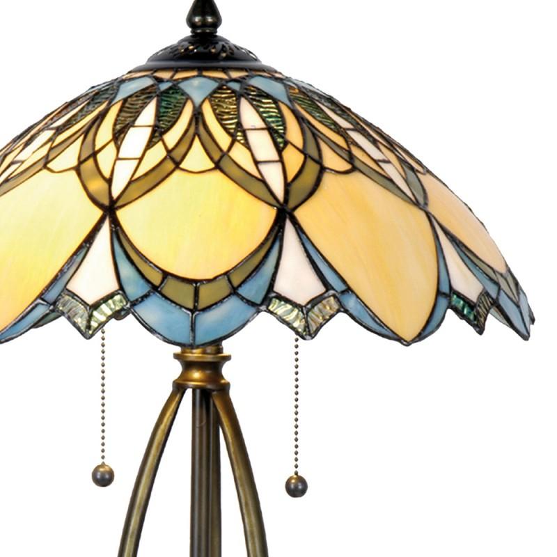 Clayre & Eef 5LL-5320 Tiffany Tafellamp Ø 40x60 Cm Blauw Beige Glas Driehoek Tiffany Bureaulamp