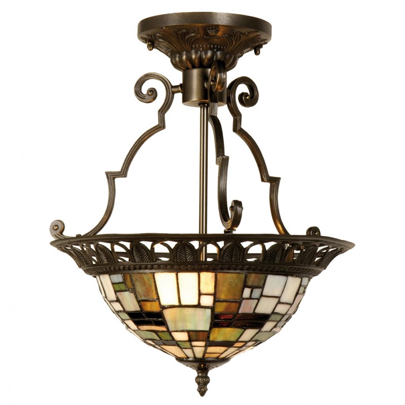 clayre & eef 5LL-5328 Plafondlamp Tiffany Ø 37x41 cm Bruin Beige Metaal Driehoek Plafonniere