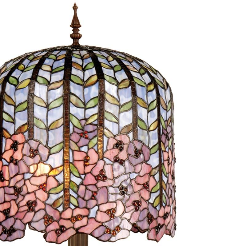 Clayre & Eef 5LL-5375 Tiffany Tafellamp Ø 40x84 Cm Blauw Roze Glas Bloemen Rechthoek Tiffany Bureaulamp