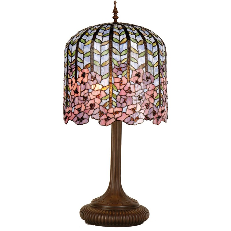 clayre & eef 5LL-5375 Tiffany Tafellamp Ø 40x84 cm Blauw Roze Glas Bloemen Rechthoek Tiffany Bureaulamp