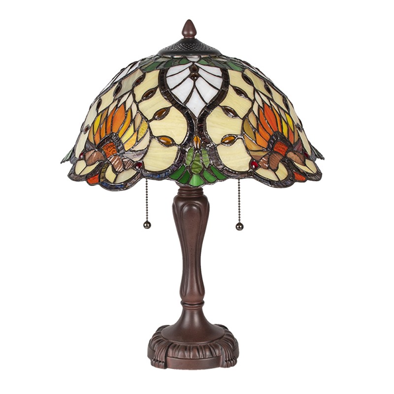 Clayre & Eef 5LL-5390 Tiffany Tafellamp Ø 40x50 Cm Groen Glas Driehoek Tiffany Bureaulamp
