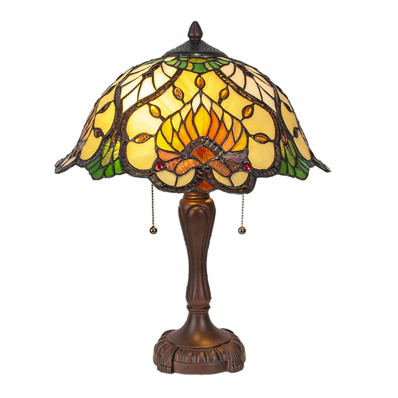 Clayre & Eef 5LL-5390 Tiffany Tafellamp Ø 40x50 Cm Groen Glas Driehoek Tiffany Bureaulamp