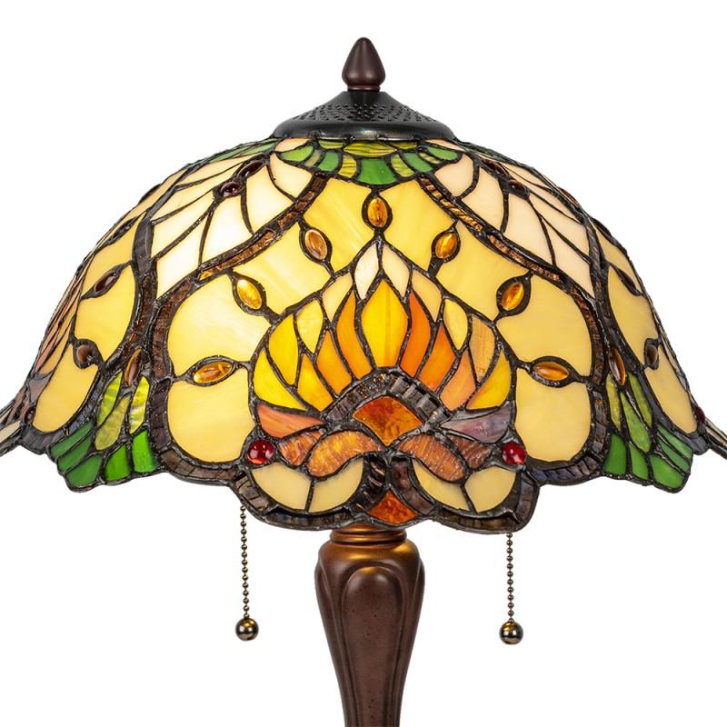 Clayre & Eef 5LL-5390 Tiffany Tafellamp Ø 40x50 Cm Groen Glas Driehoek Tiffany Bureaulamp