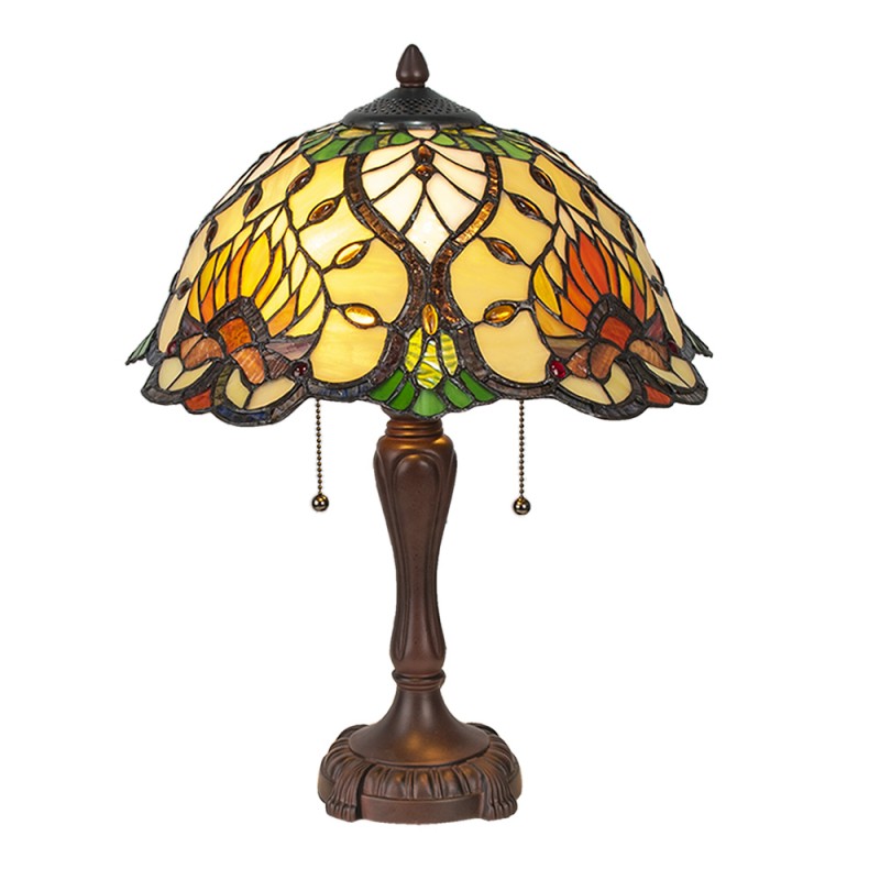 clayre & eef 5LL-5390 Tiffany Tafellamp Ø 40x50 cm Groen Glas Driehoek Tiffany Bureaulamp