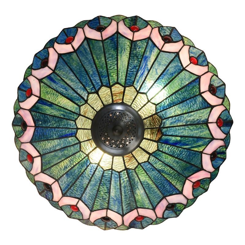 Clayre & Eef 5LL-5391 Tiffany Tafellamp Ø 48x73 Cm Groen Roze Glas Driehoek Tiffany Bureaulamp