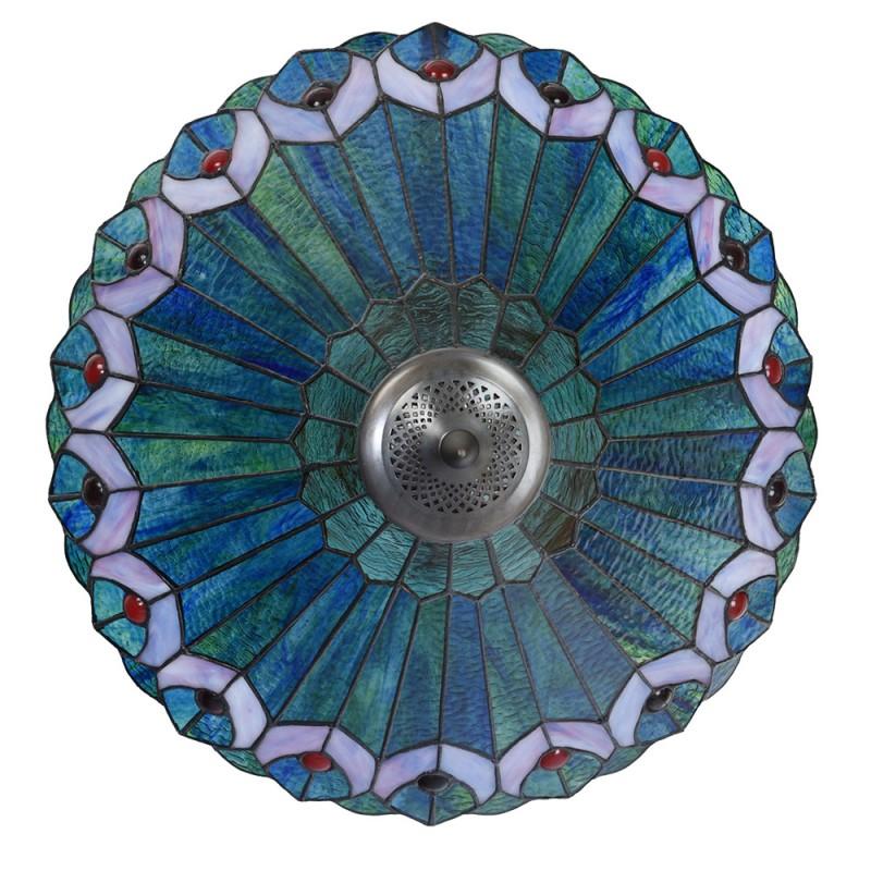 Clayre & Eef 5LL-5391 Tiffany Tafellamp Ø 48x73 Cm Groen Roze Glas Driehoek Tiffany Bureaulamp