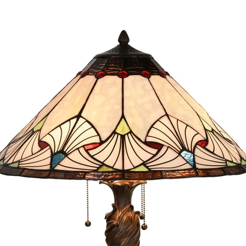 Clayre & Eef 5LL-5394 Tiffany Tafellamp Ø 51x78 Cm Beige Blauw Glas Driehoek Tiffany Bureaulamp