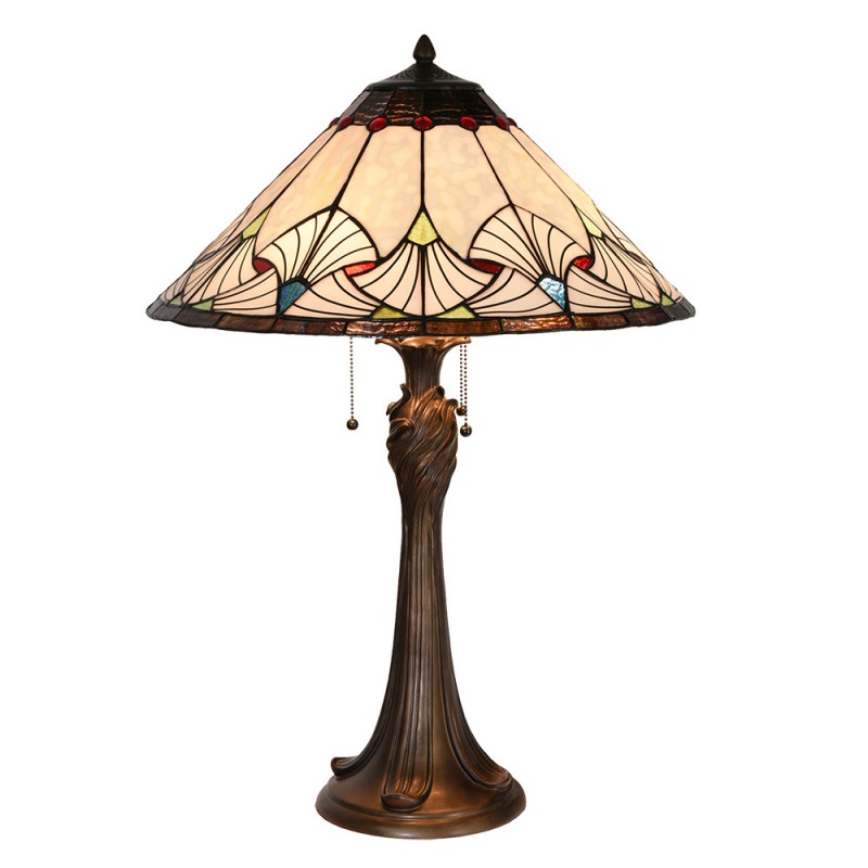 clayre & eef 5LL-5394 Tiffany Tafellamp Ø 51x78 cm Beige Blauw Glas Driehoek Tiffany Bureaulamp