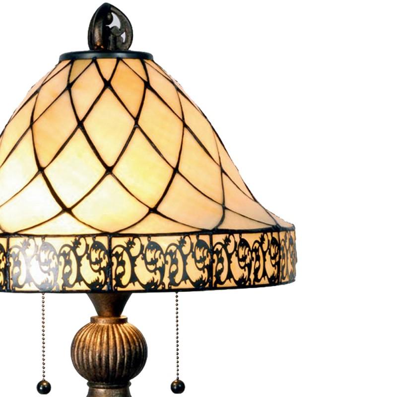 Clayre & Eef 5LL-5408 Tiffany Tafellamp Ø 36x62 Cm Beige Bruin Glas Driehoek Tiffany Bureaulamp