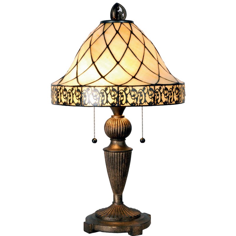 clayre & eef 5LL-5408 Tiffany Tafellamp Ø 36x62 cm Beige Bruin Glas Driehoek Tiffany Bureaulamp