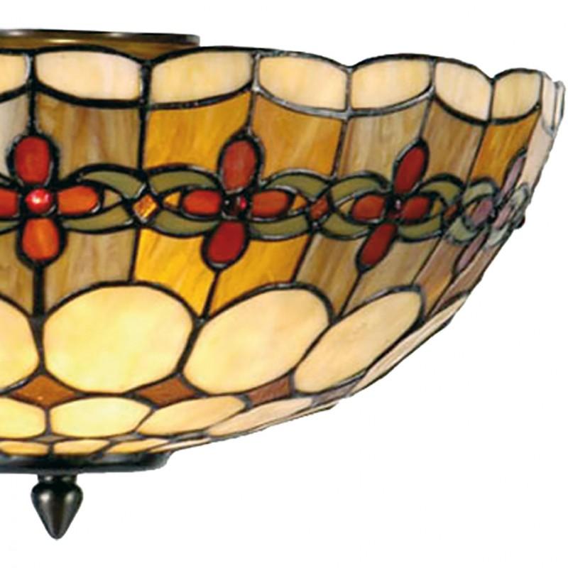 Clayre & Eef 5LL-5416 Plafondlamp Tiffany Ø 40x24 Cm Beige Rood Metaal Roos Halfrond Plafonniere