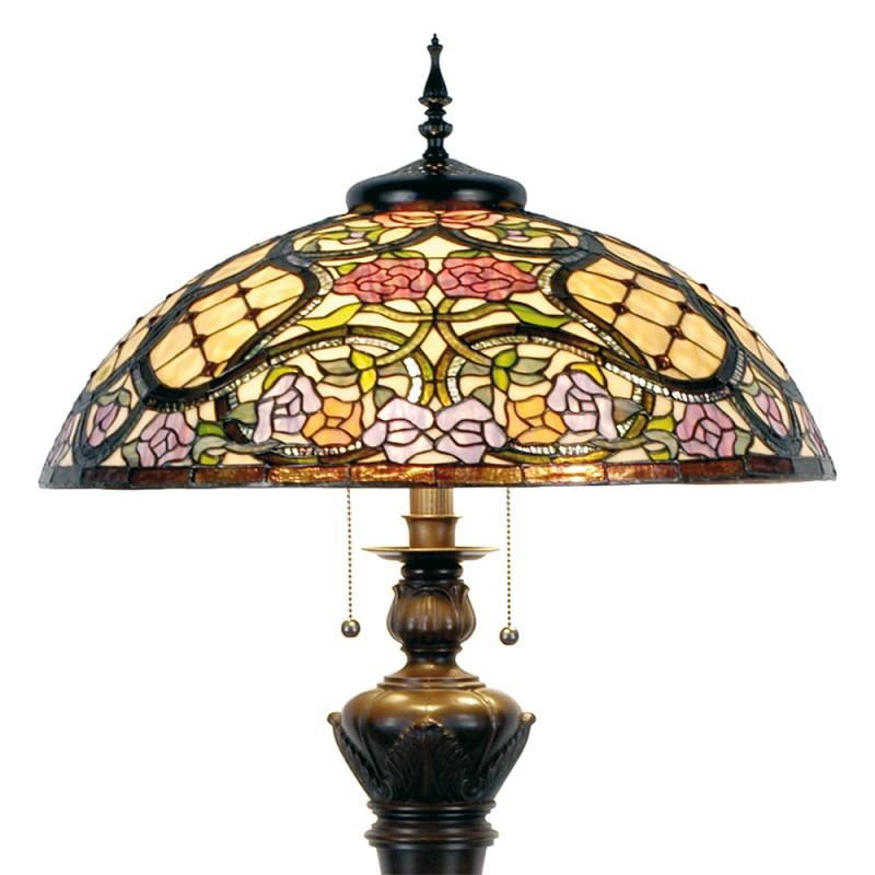 Clayre & Eef 5LL-5437 Tiffany Vloerlamp Ø 55x150 Cm Beige Roze Kunststof Bloemen Halfrond Staande Lamp