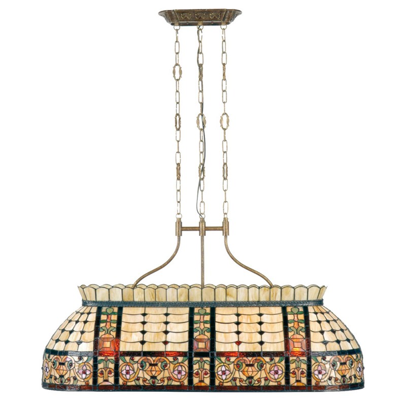 Clayre & Eef 5LL-5440 Hanglamp Tiffany 115x34x141 Cm Beige Groen Metaal Bloemen Rechthoek Hanglamp Eettafel