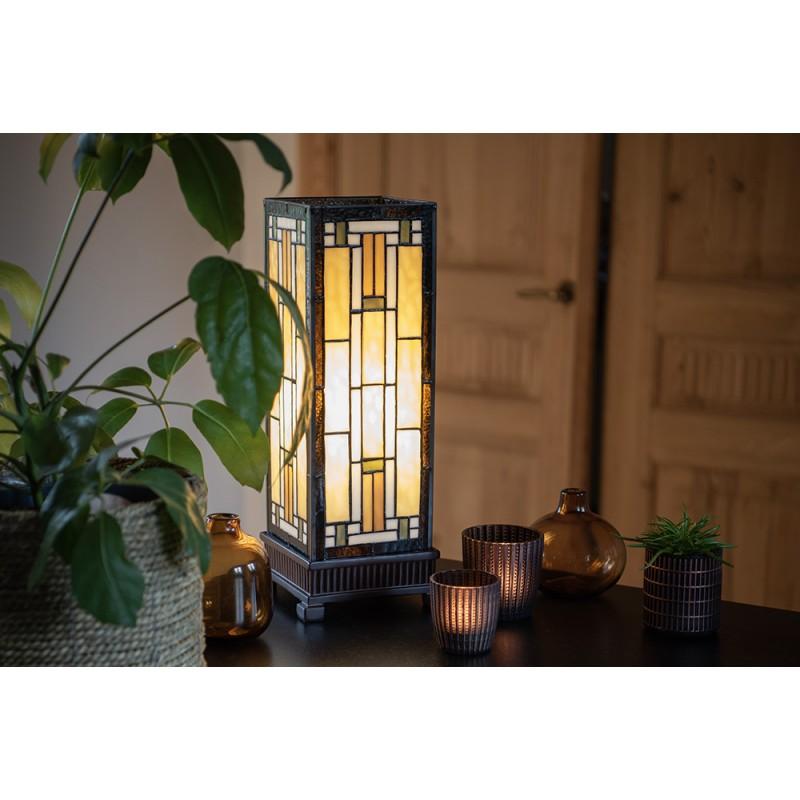 Clayre & Eef 5LL-5445 Tiffany Tafellamp 18x45 Cm Bruin Beige Glas Vierkant Tiffany Bureaulamp