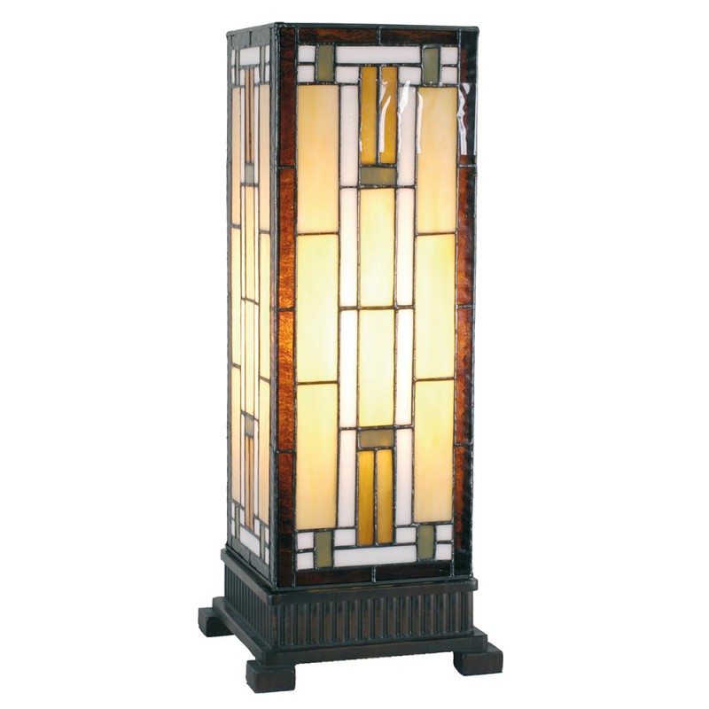 clayre & eef 5LL-5445 Tiffany Tafellamp 18x45 cm Bruin Beige Glas Vierkant Tiffany Bureaulamp