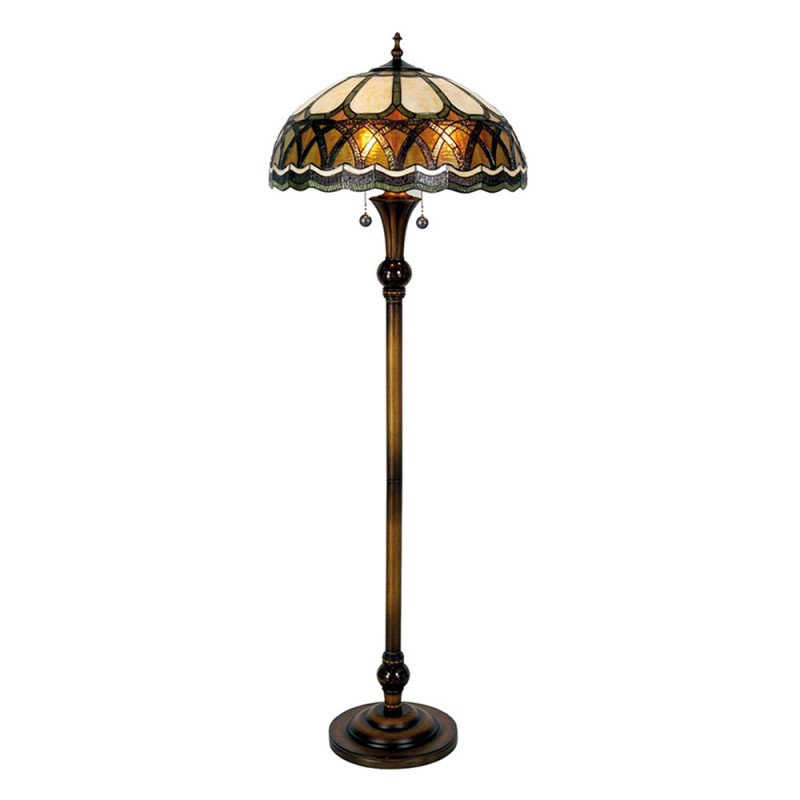 Clayre & Eef 5LL-5449 Tiffany Vloerlamp Ø 56x164 Cm Bruin Beige Glas Halfrond Staande Lamp