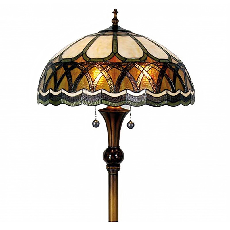 Clayre & Eef 5LL-5449 Tiffany Vloerlamp Ø 56x164 Cm Bruin Beige Glas Halfrond Staande Lamp
