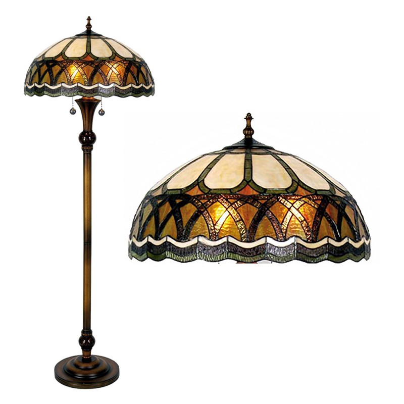 clayre & eef 5LL-5449 Tiffany Vloerlamp Ø 56x164 cm Bruin Beige Glas Halfrond Staande Lamp