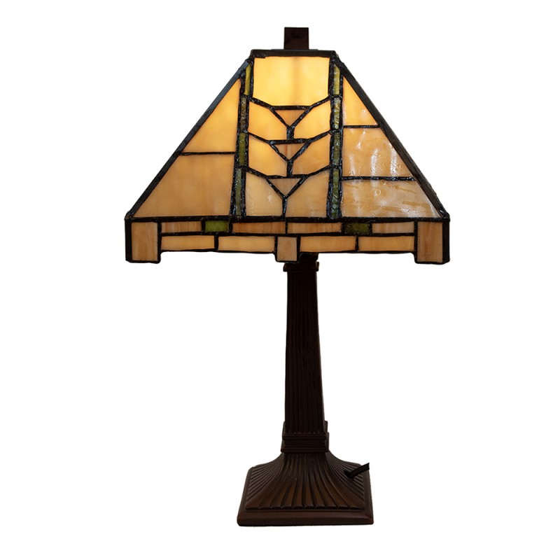 clayre & eef 5LL-5450 Tiffany Tafellamp 23x23x38 cm Beige Glas Bureaulamp