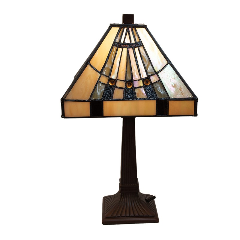 clayre & eef 5LL-5451 Tiffany Tafellamp 23x23x38 cm Beige Glas Bureaulamp