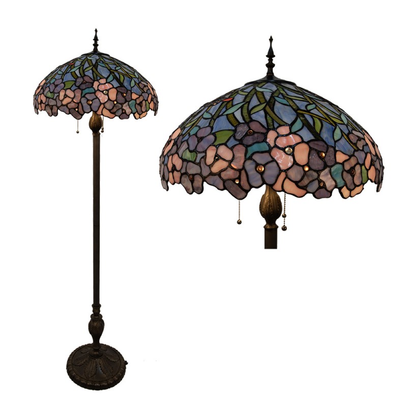 clayre & eef 5LL-5453 Tiffany Vloerlamp Ø 51x165 cm Meerkleurig Glas Staande Lamp
