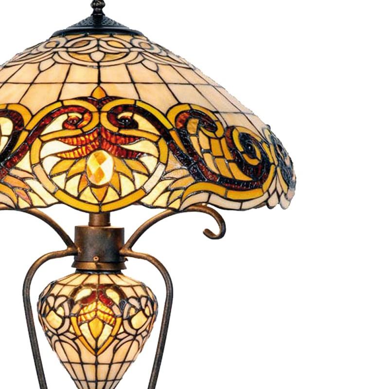 Clayre & Eef 5LL-5475 Tiffany Tafellamp Ø 46x76 Cm Geel Glas Driehoek Tiffany Bureaulamp