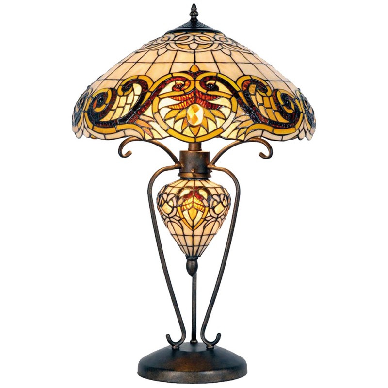 clayre & eef 5LL-5475 Tiffany Tafellamp Ø 46x76 cm Geel Glas Driehoek Tiffany Bureaulamp