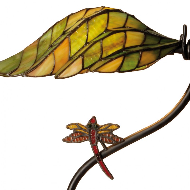 Clayre & Eef 5LL-5507 Tiffany Tafellamp Ø 34x45 Cm Groen Bruin Glas Libelle Tiffany Bureaulamp