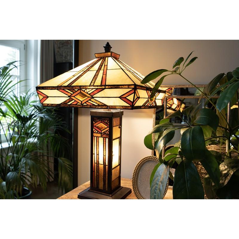 Clayre & Eef 5LL-5520 Tiffany Tafellamp 42x42x71 Cm Beige Bruin Glas Tiffany Bureaulamp