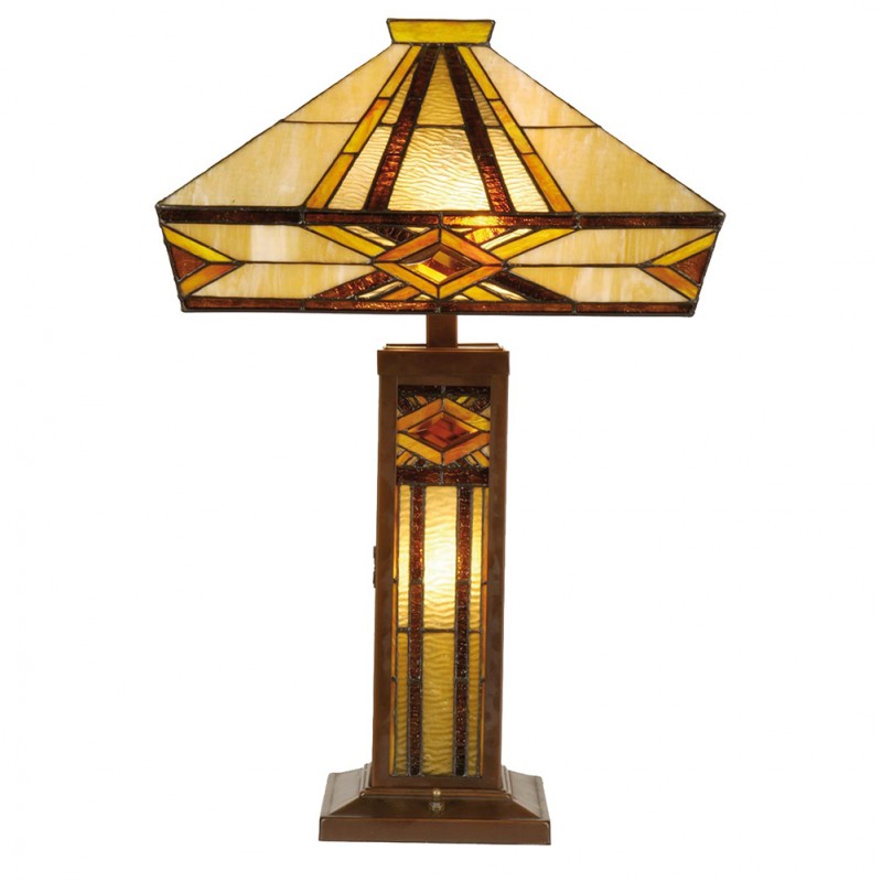 Clayre & Eef 5LL-5520 Tiffany Tafellamp 42x42x71 Cm Beige Bruin Glas Tiffany Bureaulamp
