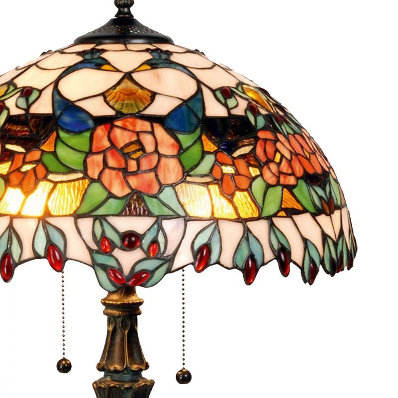Clayre & Eef 5LL-5530 Tiffany Tafellamp Ø 41x67 Cm Rood Groen Glas Roos Halfrond Tiffany Bureaulamp