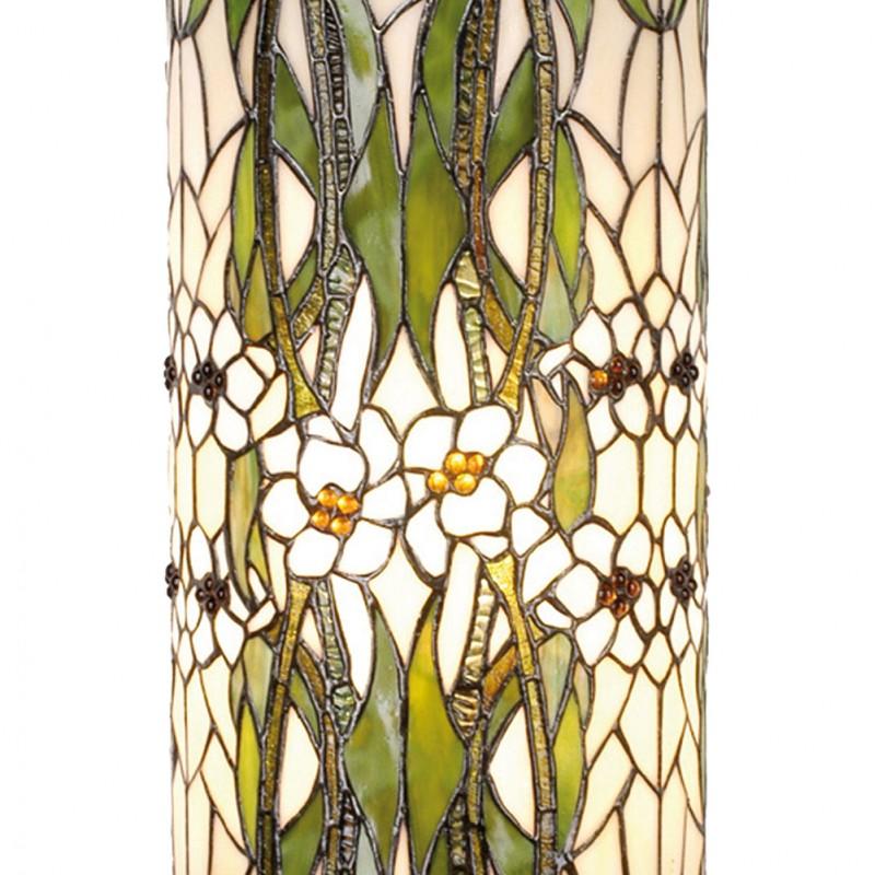 Clayre & Eef 5LL-5539 Zuil Tiffany Ø 31x78 Cm Groen Wit Glas Bloemen Rond Bureaulamp Tiffany