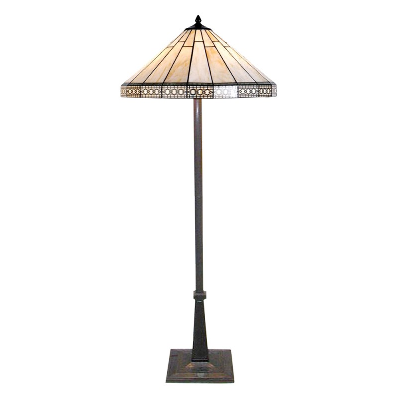 Clayre & Eef 5LL-5564 Tiffany Vloerlamp Ø 50x164 Cm Beige Glas Driehoek Staande Lamp