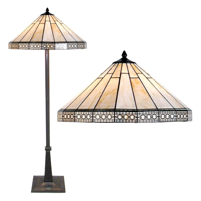 clayre & eef 5LL-5564 Tiffany Vloerlamp Ø 50x164 cm Beige Glas Driehoek Staande Lamp