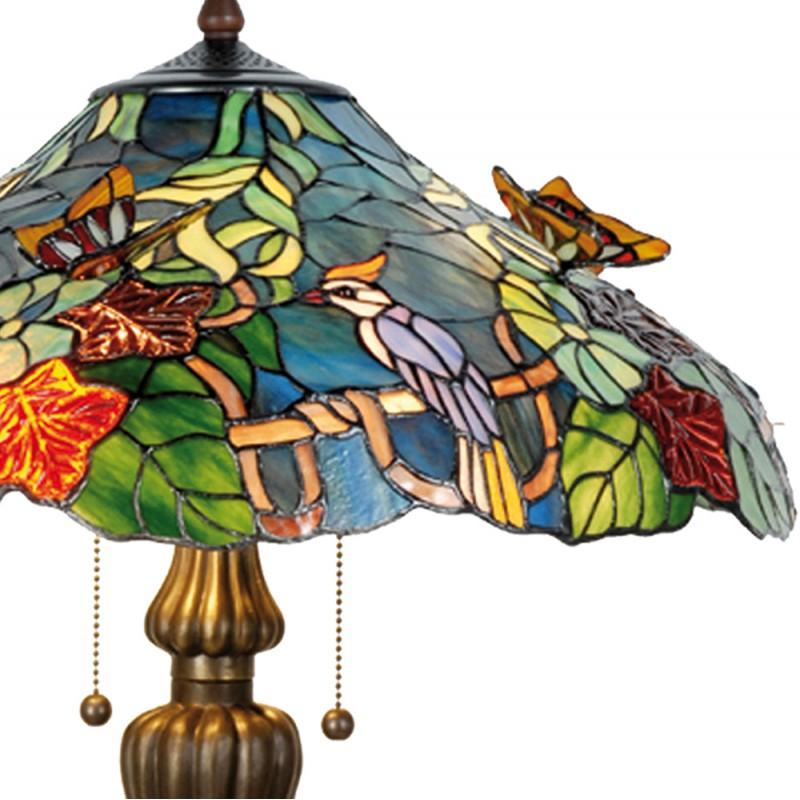 Clayre & Eef 5LL-5582 Tiffany Tafellamp Ø 52x65 Cm Blauw Groen Glas Vlinder Driehoek Tiffany Bureaulamp